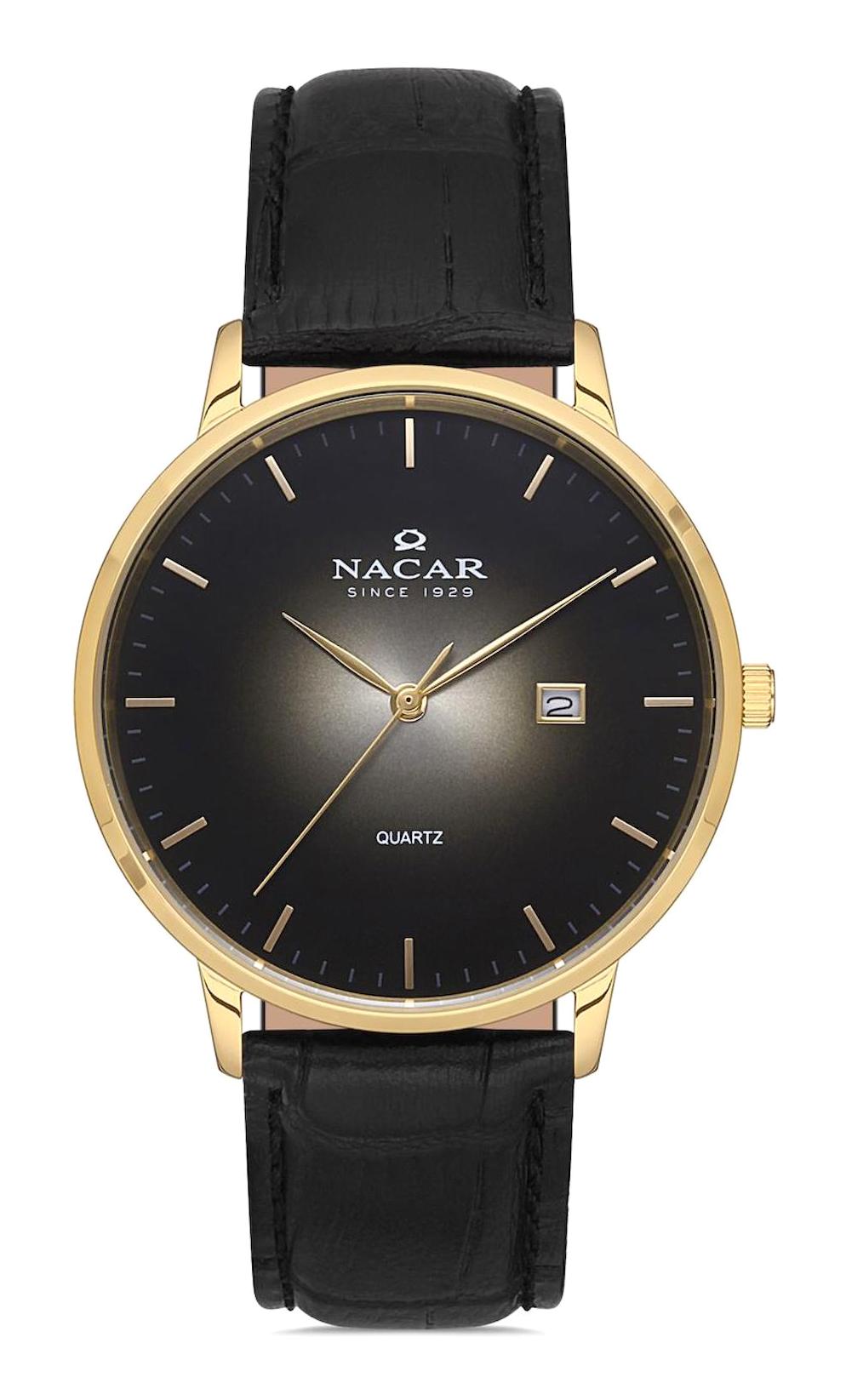 Nacar 35290037DBL1 Takvimli 44 mm Siyah Çelik Kordon Analog Kol Saati