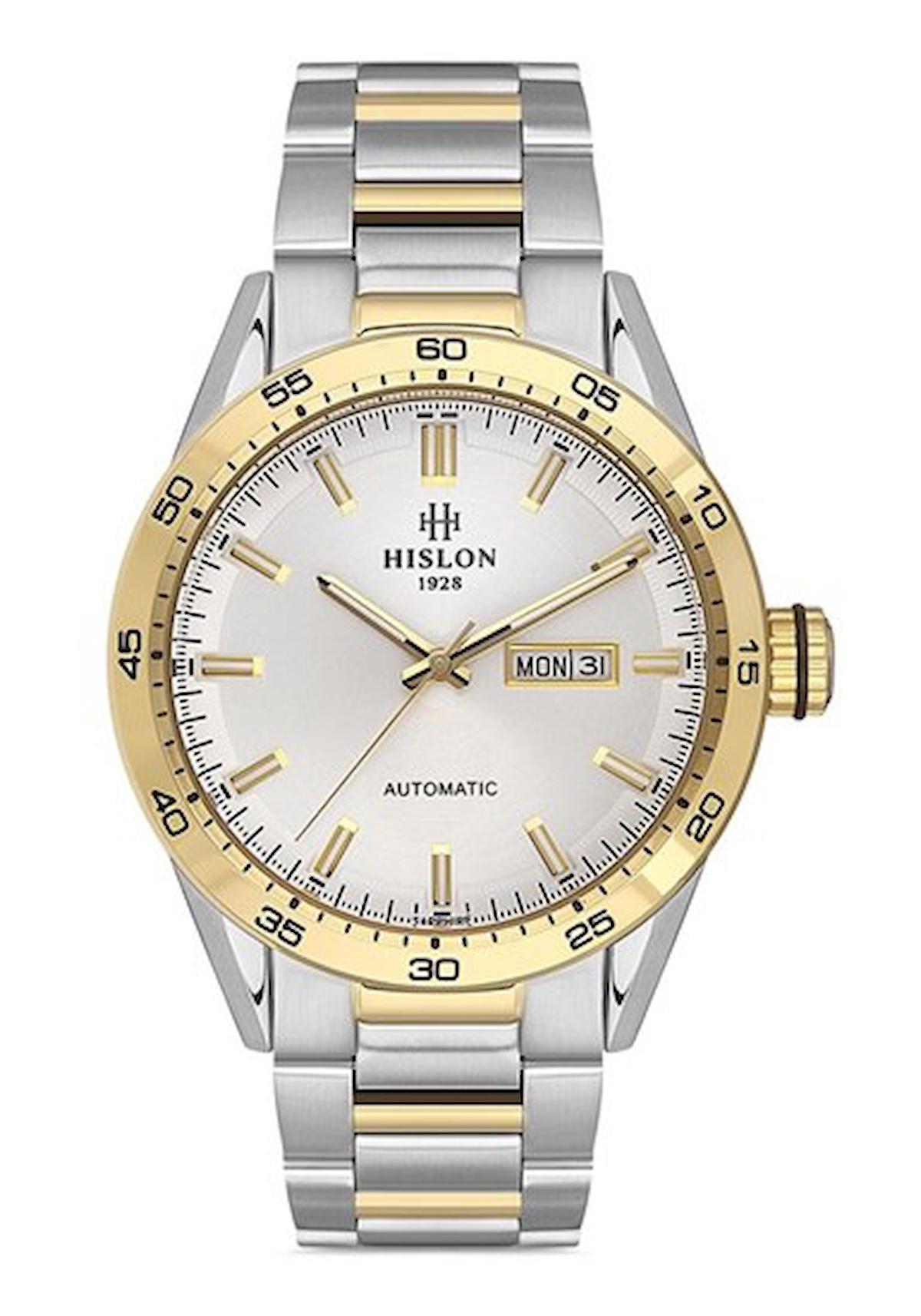 Hislon SD107T-02SG Takvimli 44 mm Altın-Çelik Kordon Analog Erkek Kol Saati