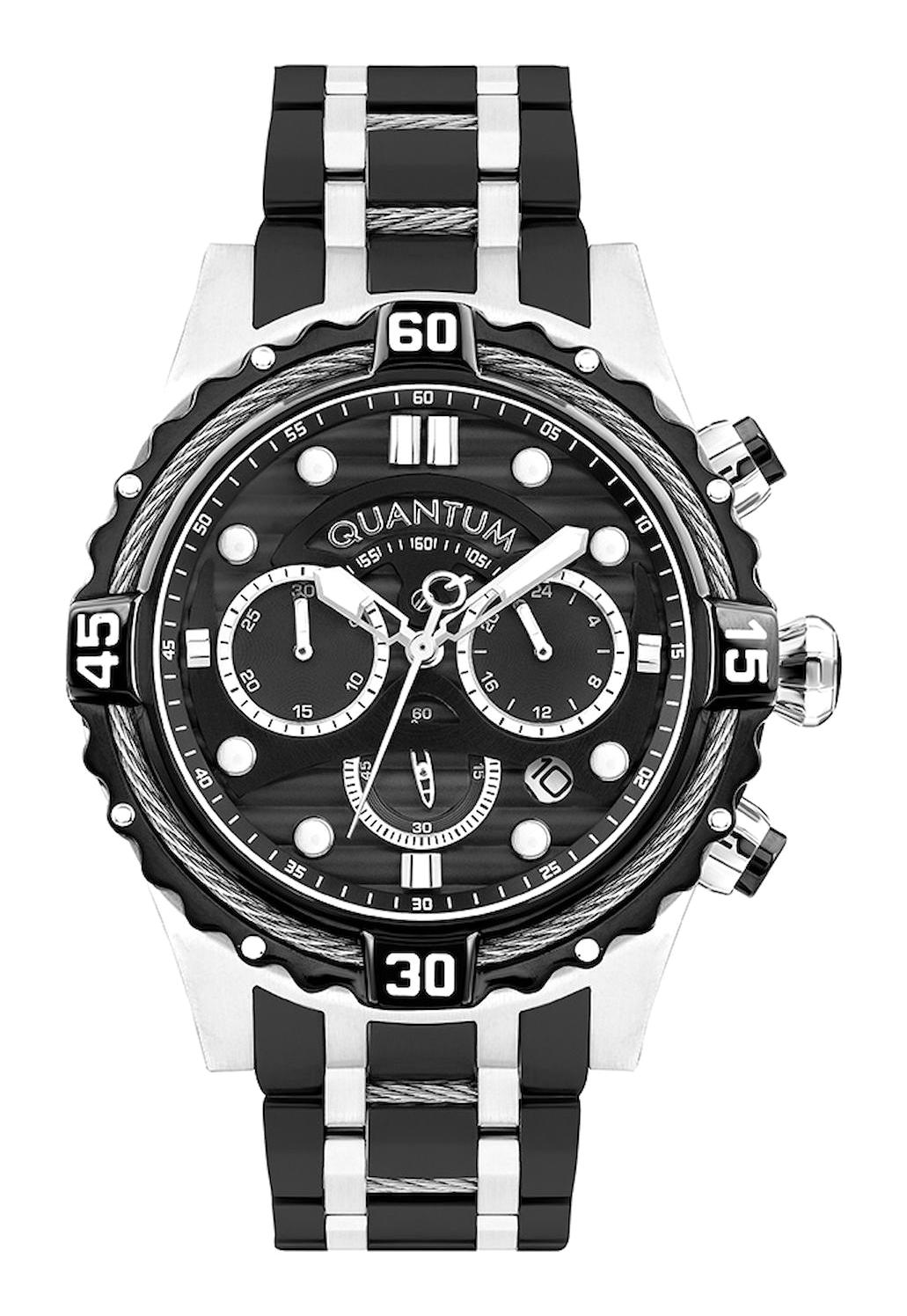 Quantum HNG1094.360 Takvimli 45 mm Gri-Siyah Çelik Kordon Analog Erkek Kol Saati
