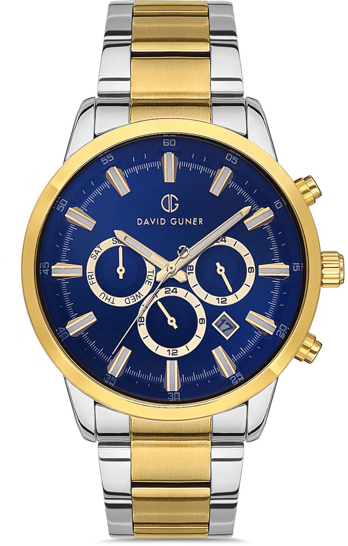 David Guner DG-8392GA-D3 Takvimli 42 mm Altın-Çelik Kordon Analog Kol Saati