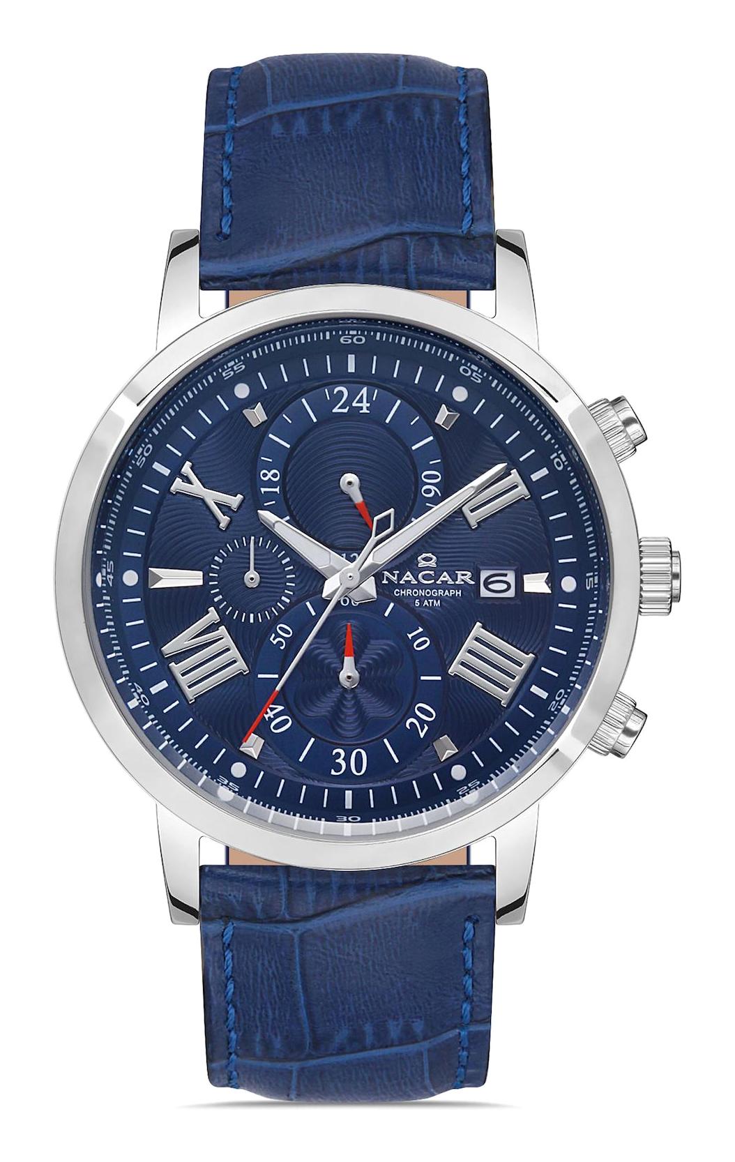Nacar 3429C709ALL3 Takvimli 44 mm Lacivert Çelik Kordon Analog Kol Saati