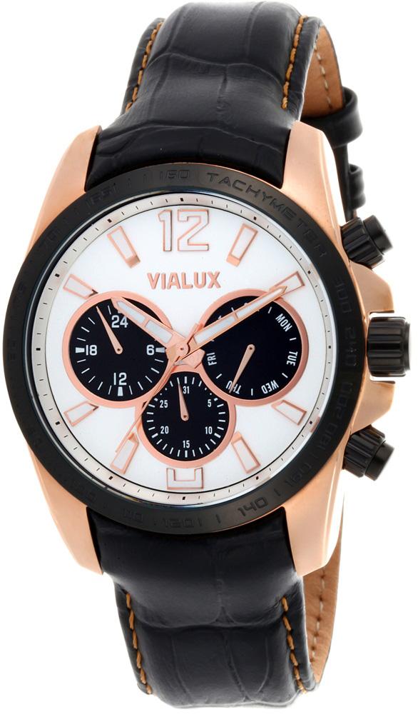Vialux VX204R-02BR Takvimli 45 mm Siyah Deri Kordon Analog Kol Saati