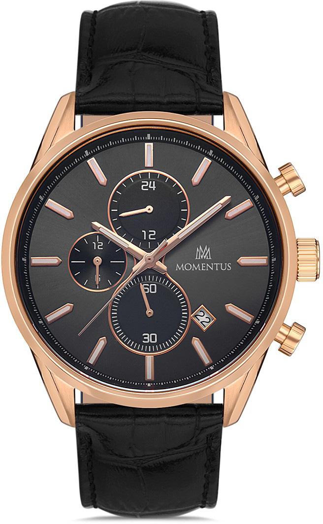 Momentus CC107R-05BR Takvimli 43 mm Siyah Deri Kordon Analog Kol Saati