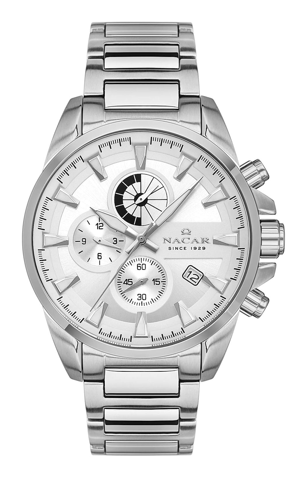 Nacar 34291169ASM Takvimli 44 mm Çelik Kordon Analog Kol Saati