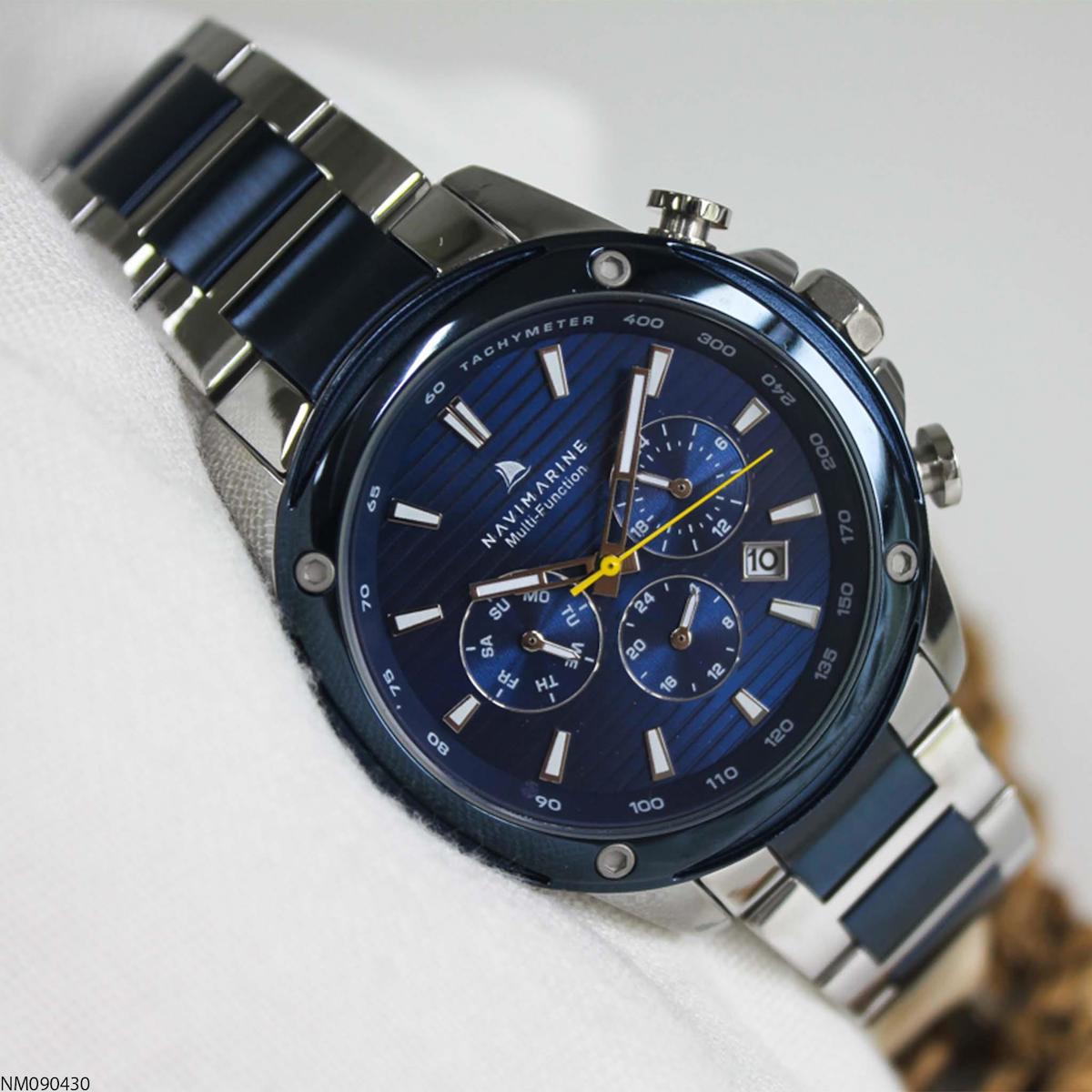 Navimarine NM090430 Takvimli 45 mm Gri-Lacivert Çelik Kordon Analog Erkek Kol Saati