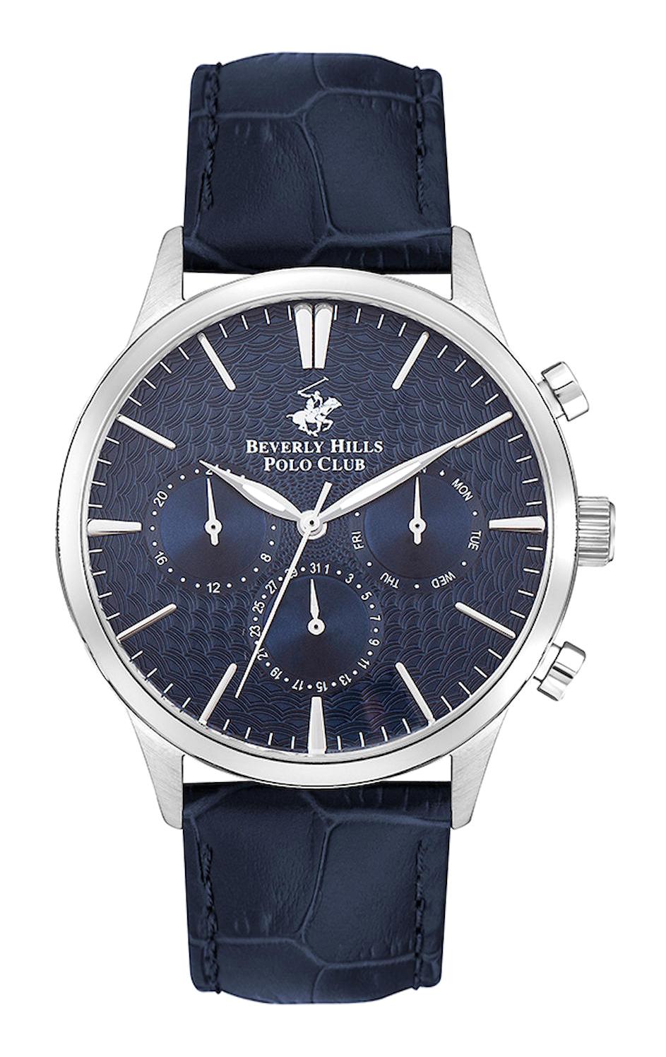 Beverly Hills Polo Club BP3368X399 Takvimli 44 mm Lacivert Çelik Kordon Analog Erkek Kol Saati