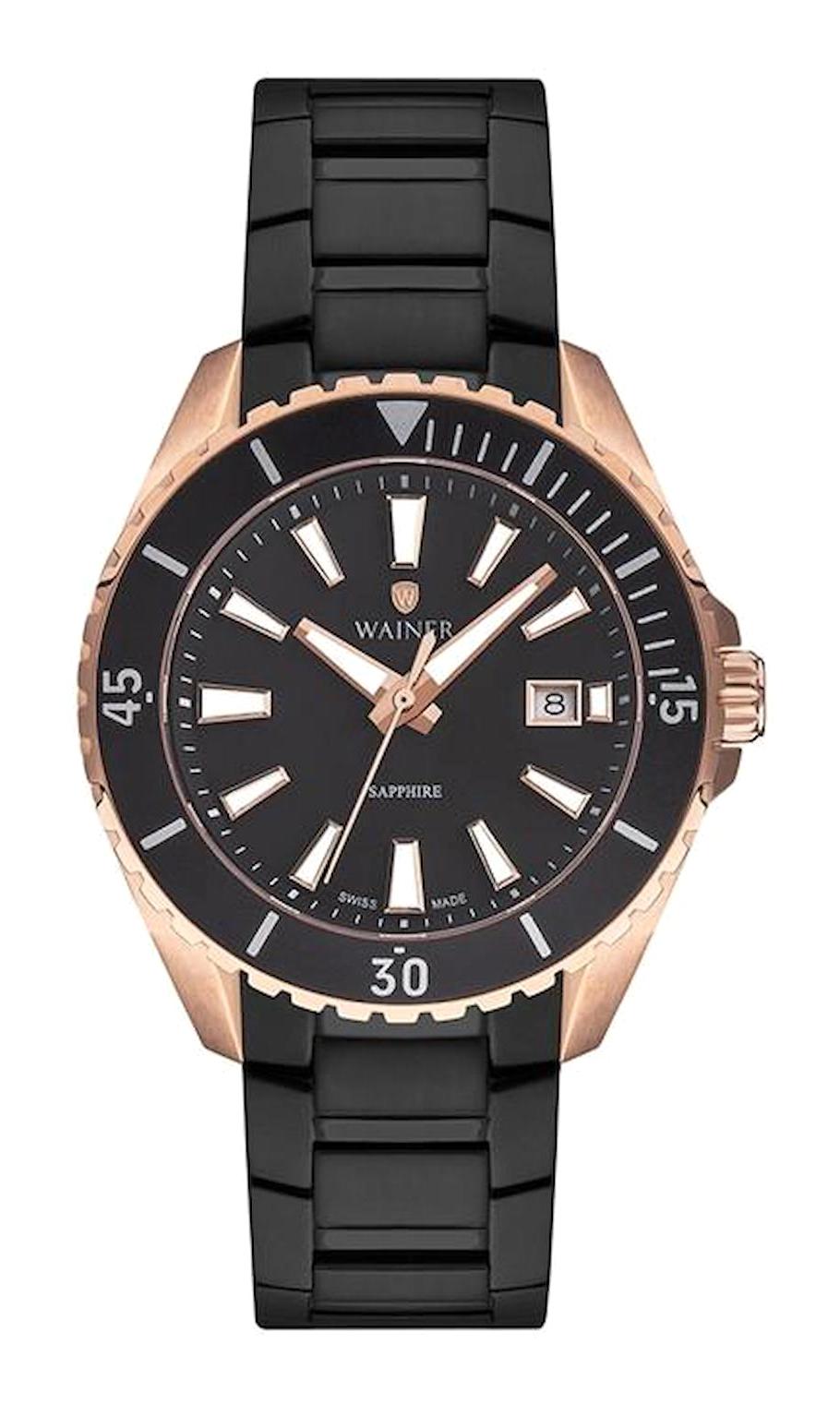 Wainer WA.10901-C Takvimli 44 mm Siyah Çelik Kordon Analog Erkek Kol Saati