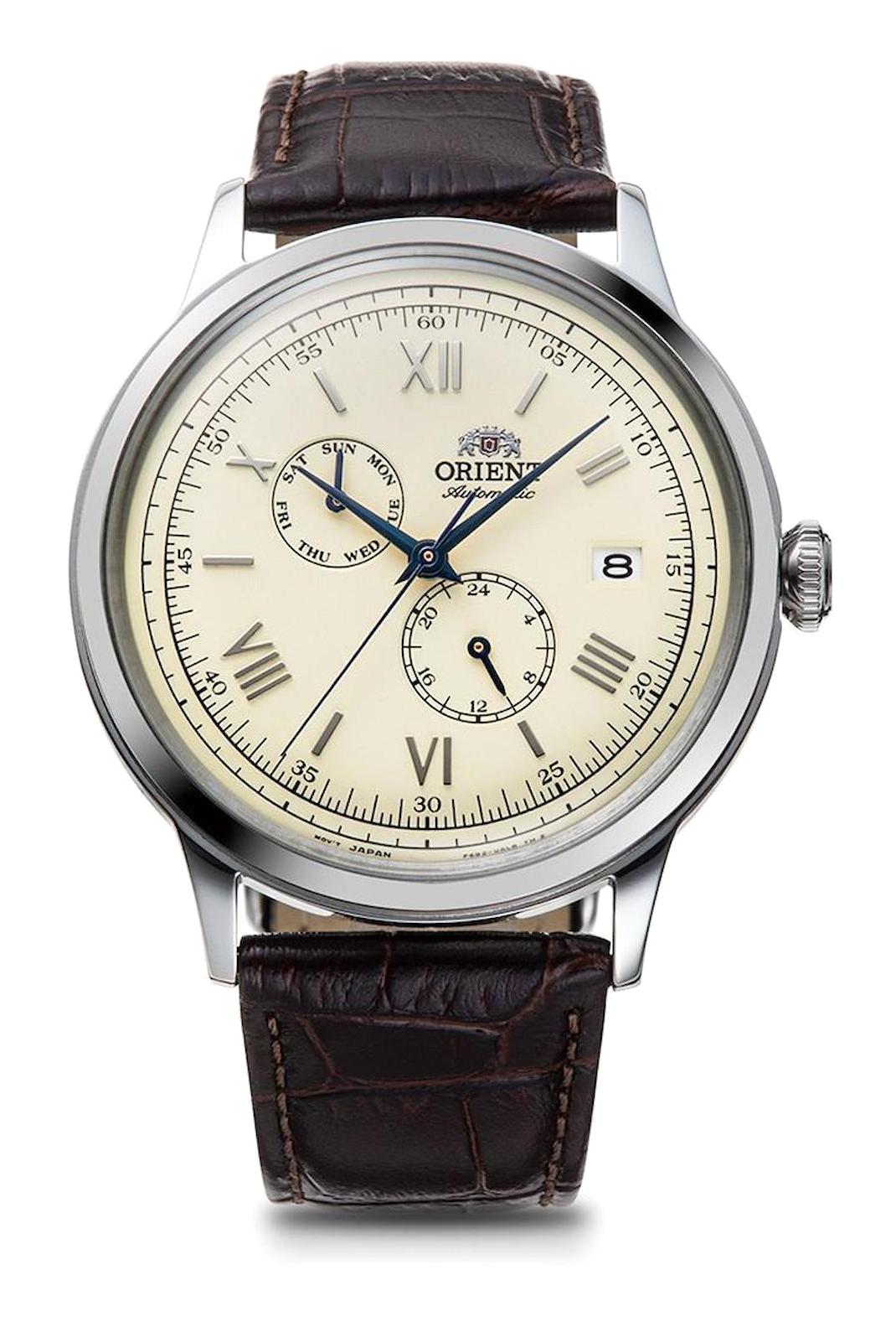 Orient RA-AK0702Y10B Takvimli Kahverengi Çelik Kordon Analog Kol Saati