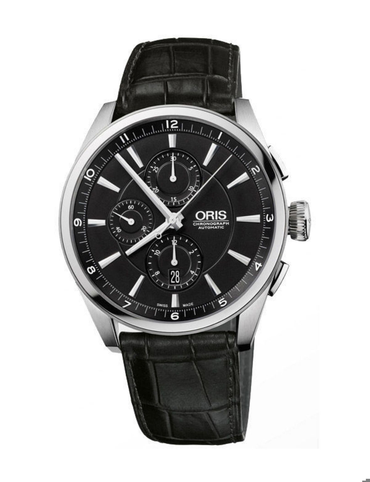 Oris Artix Takvimli 44 mm Siyah Deri Kordon Analog Kol Saati