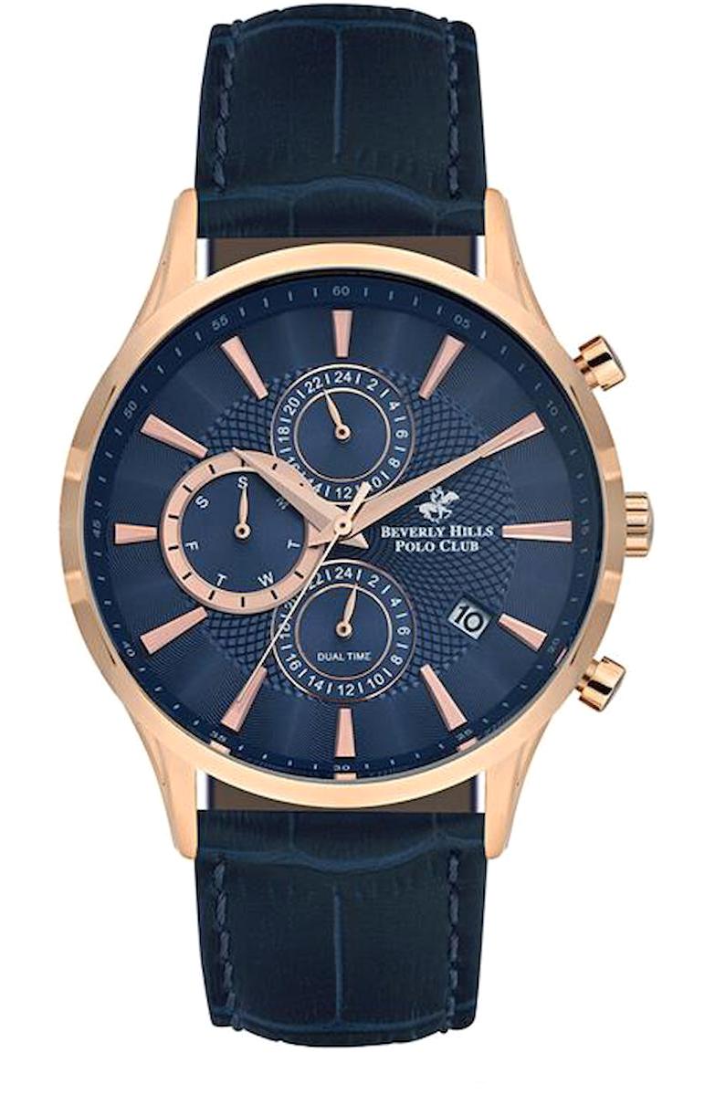 Beverly Hills Polo Club BP3003X499 Takvimli 42 mm Lacivert Deri Kordon Analog Kol Saati