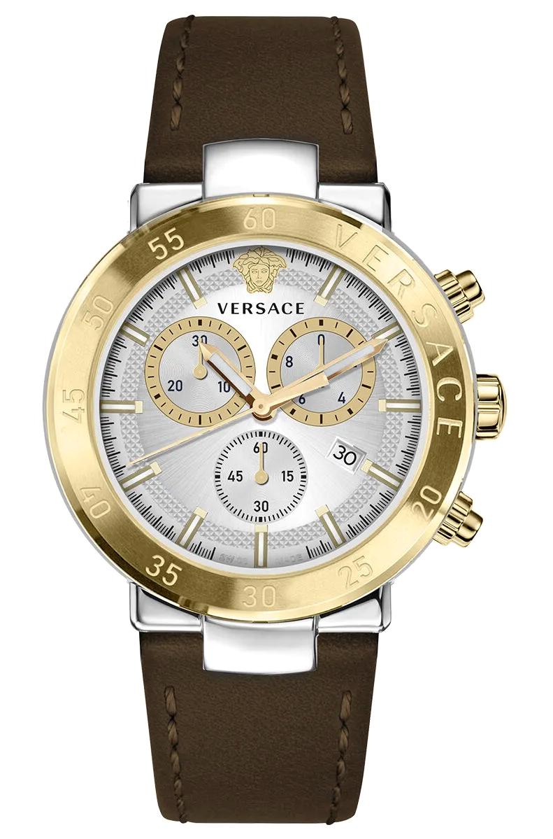 Versace VRSCVEPY00220 Takvimli 43 mm Kahverengi Deri Kordon Analog Erkek Kol Saati