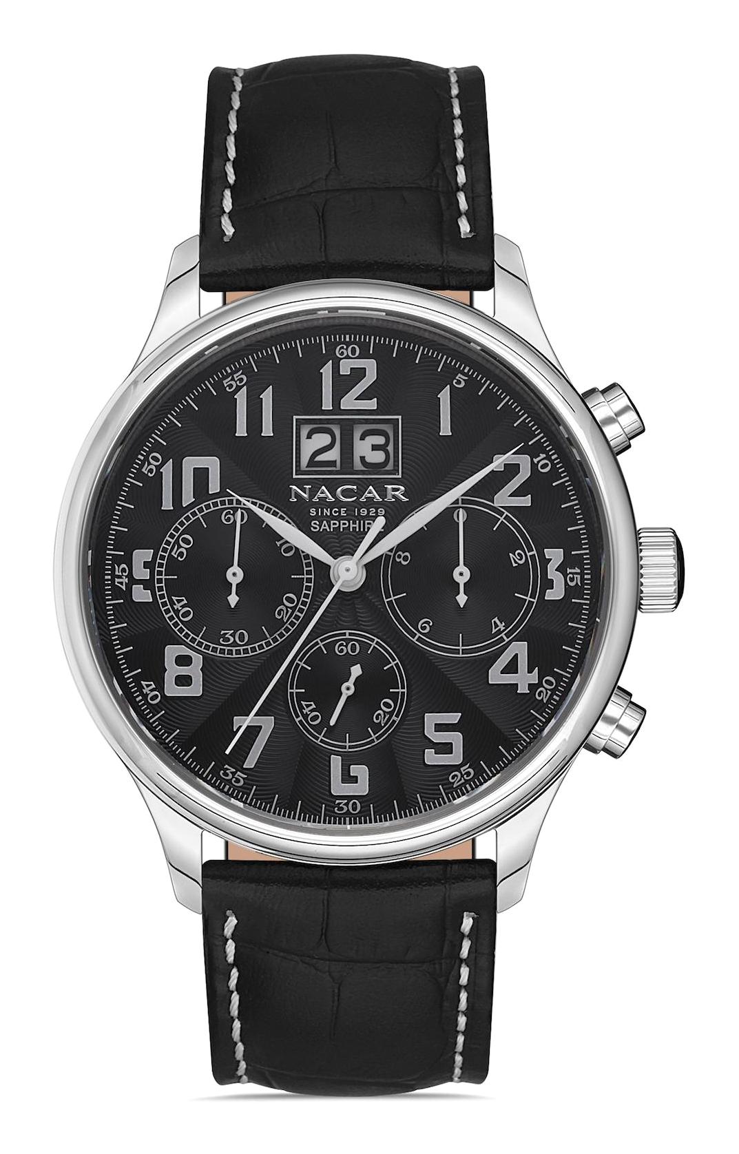 Nacar 3429B433ABL1 Takvimli 44 mm Siyah Çelik Kordon Analog Kol Saati