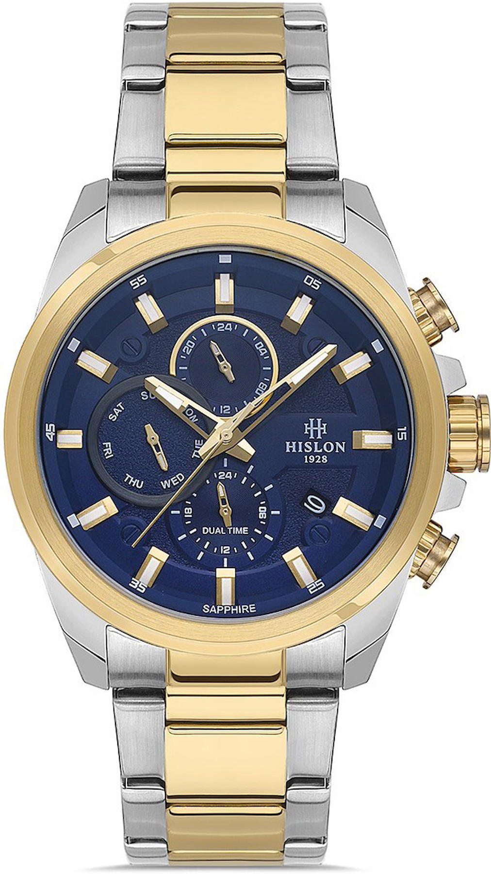 Hislon DT131T-11SG Pusulalı Takvimli 44 mm Çelik Kordon Analog Kol Saati