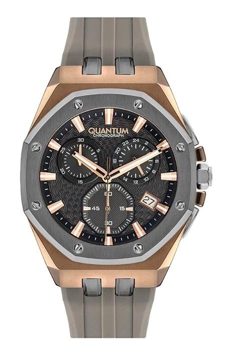 Quantum HNG949.466 Takvimli 45 mm Rose Gold Silikon Kordon Analog Erkek Kol Saati