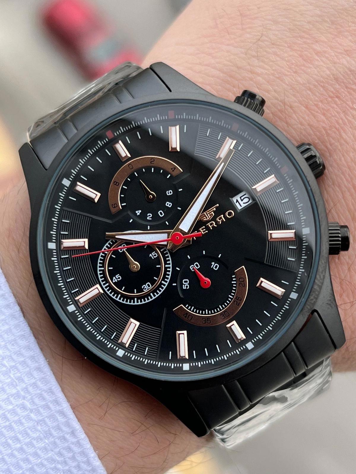 Ferro XF0037 Su Geçirmez Takvimli 44 mm Siyah Çelik Kordon Analog Erkek Kol Saati