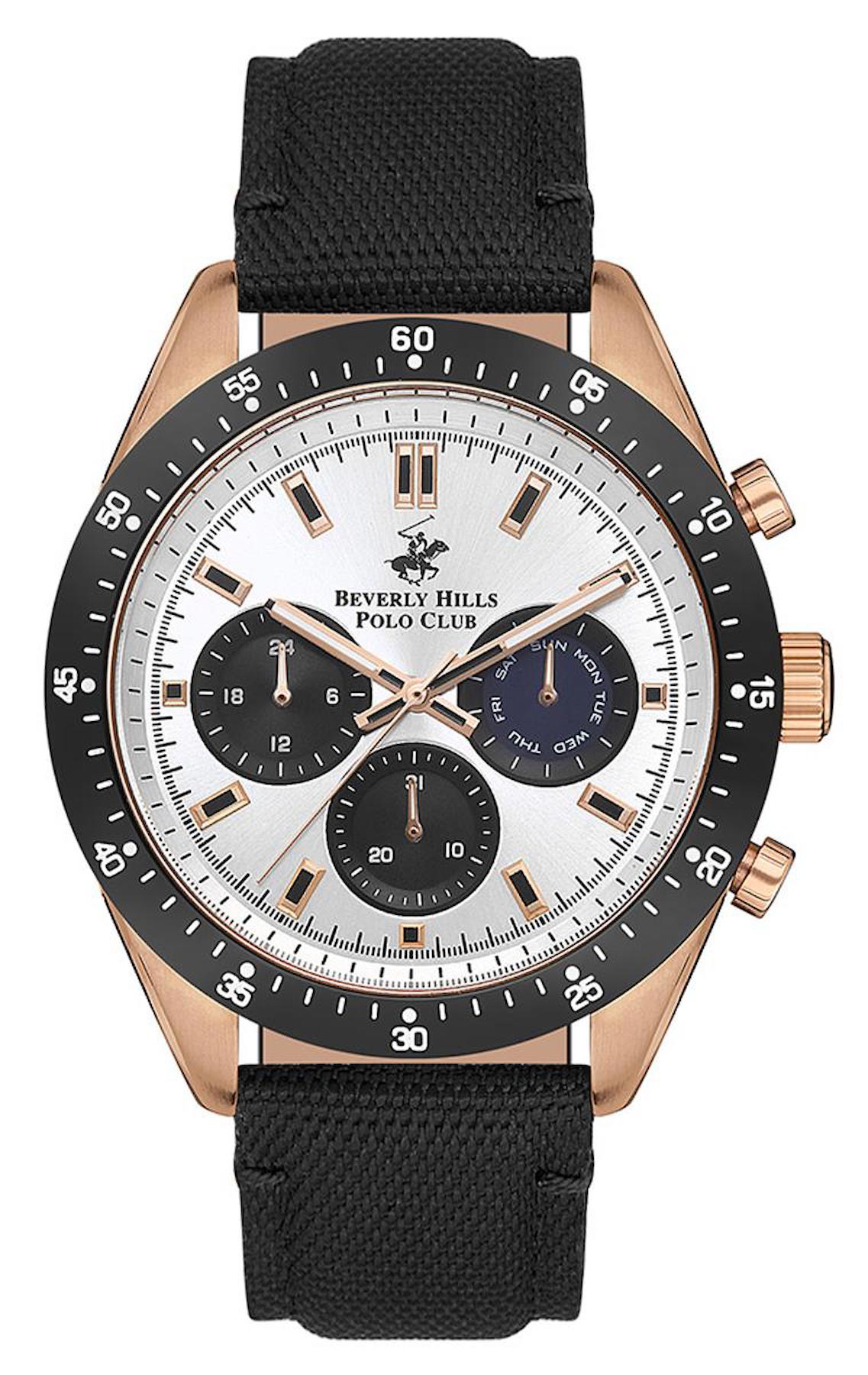 Beverly Hills Polo Club BP3359X431 Takvimli 47 mm Siyah Kanvas Kordon Analog Erkek Kol Saati