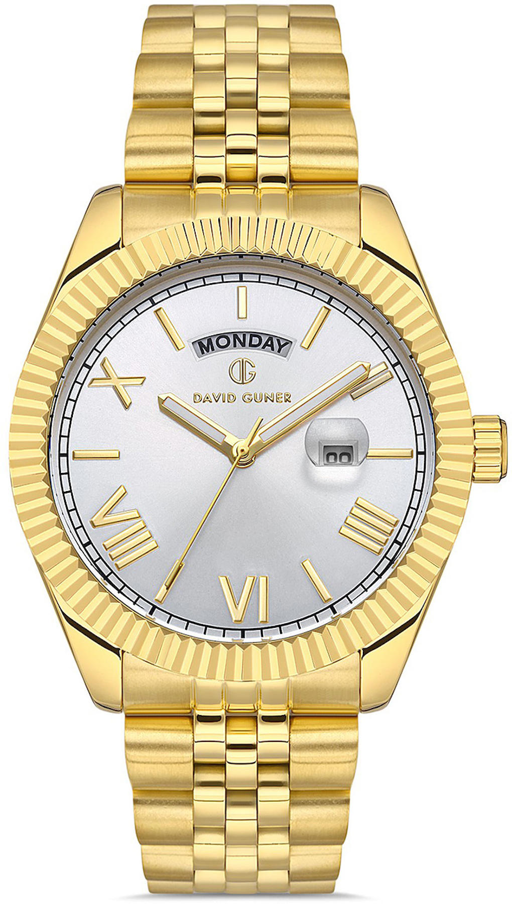 David Guner DG-8481GA-B1 Takvimli 42 mm Altın Çelik Kordon Analog Kol Saati