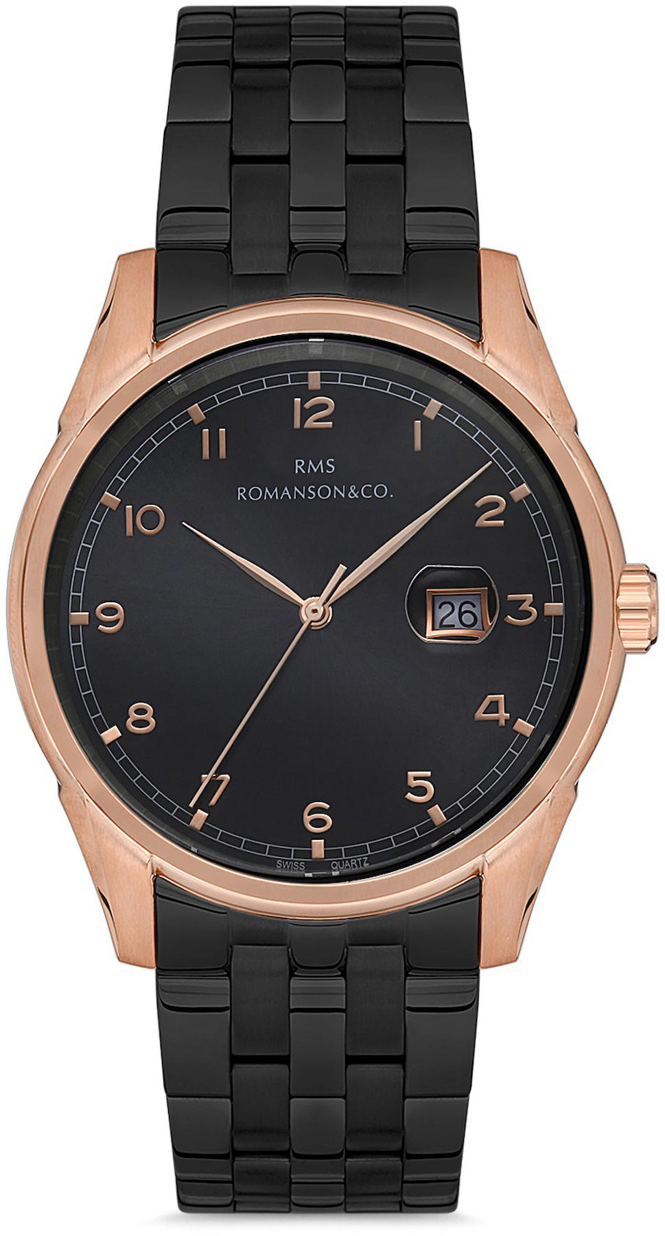 Romanson GR.1.AG1377.10 Takvimli 43 mm Siyah Çelik Kordon Analog Kol Saati