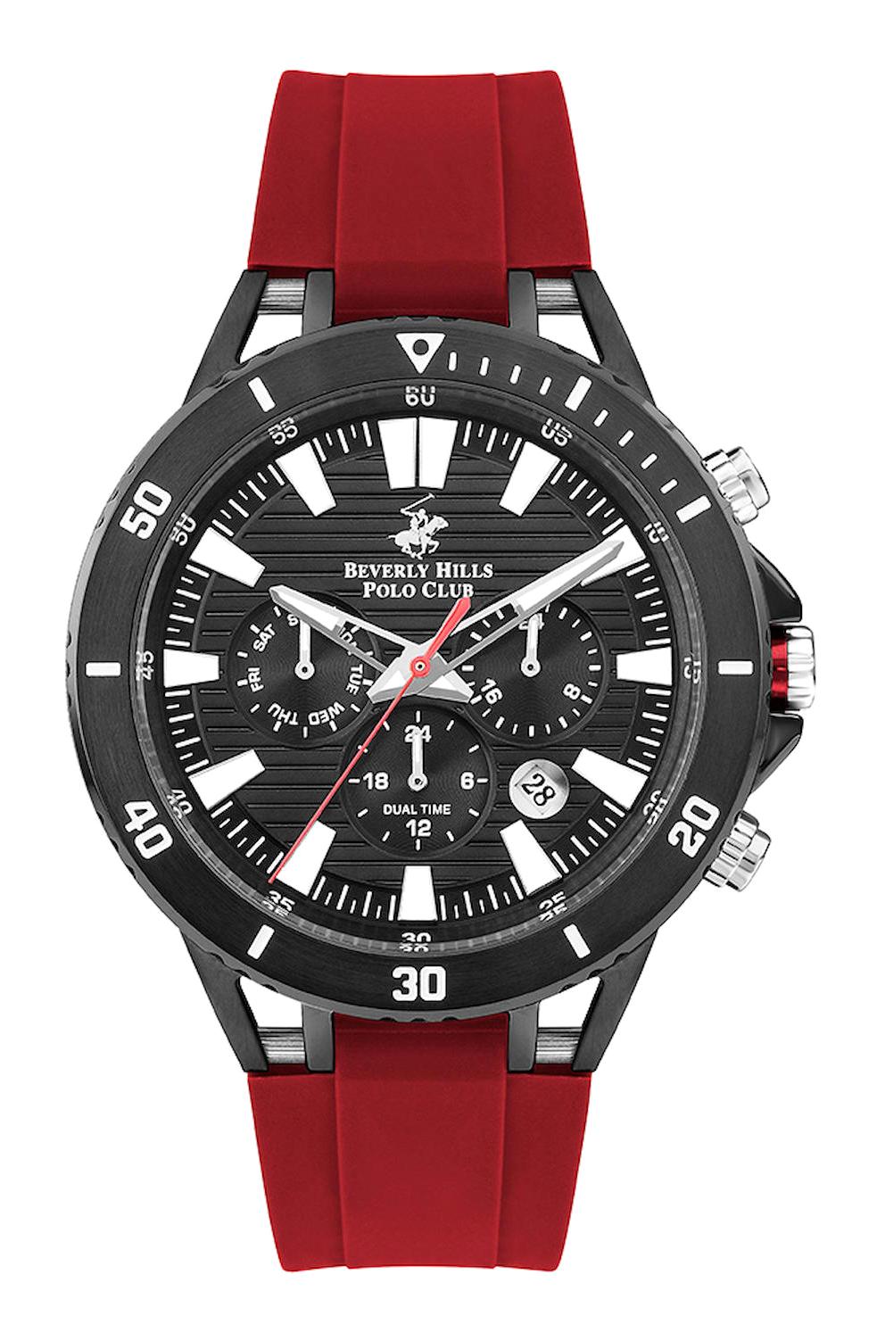 Beverly Hills Polo Club BP3411X358 Takvimli 46 mm Kırmızı Silikon Kordon Analog Erkek Kol Saati