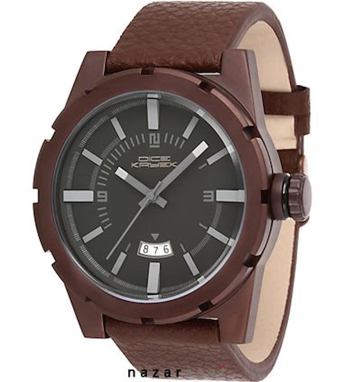 Dice Kayek D23491C Takvimli 42 mm Kahverengi Deri Kordon Analog Erkek Kol Saati