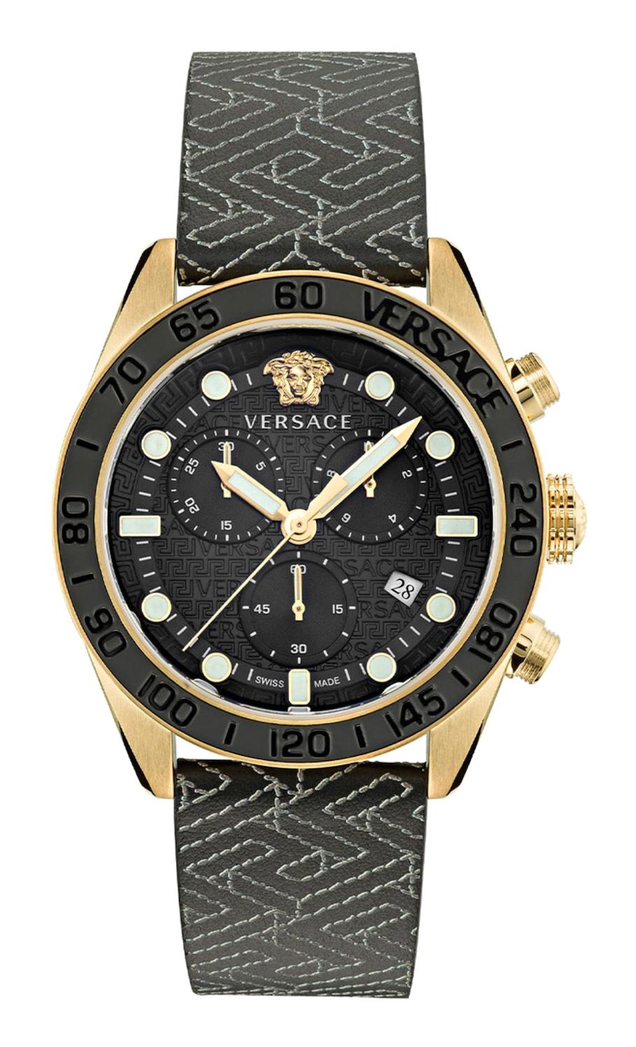 Versace VRSCVE6K00123 Takvimli 43 mm Siyah Deri Kordon Analog Erkek Kol Saati