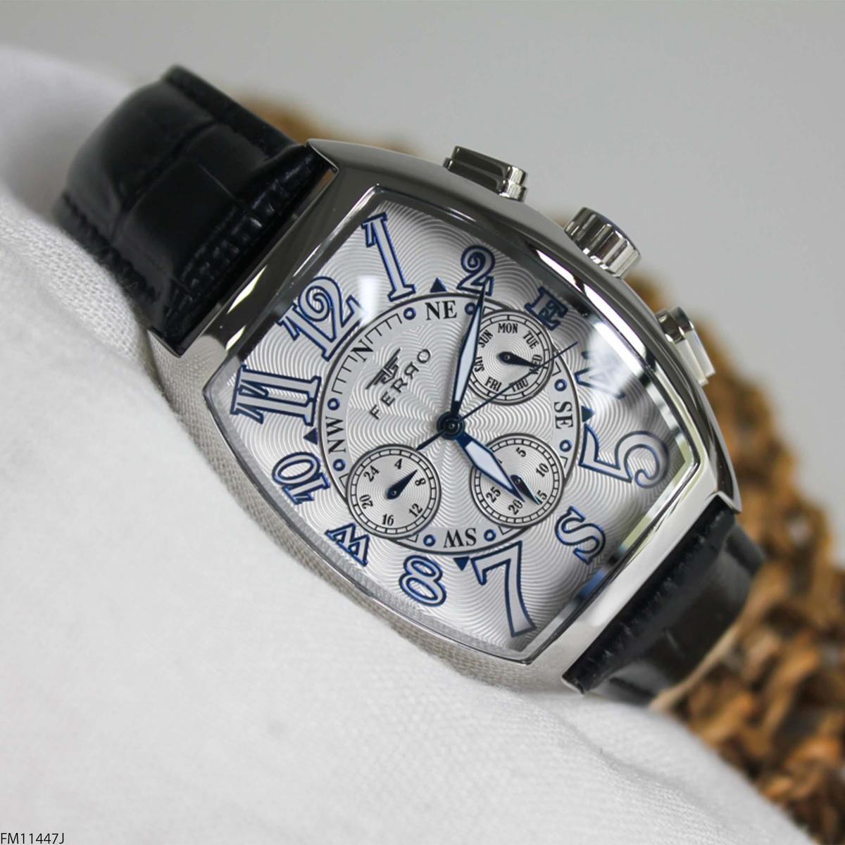 Ferro FM11447J Takvimli 42 mm Siyah Deri Kordon Analog Erkek Kol Saati