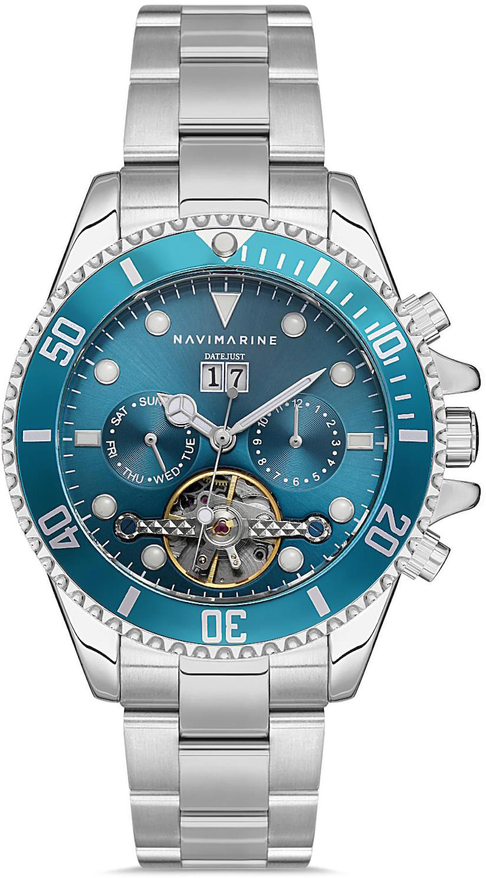 Navimarine NVM2244-05 Takvimli 44 mm Çelik Kordon Analog Kol Saati