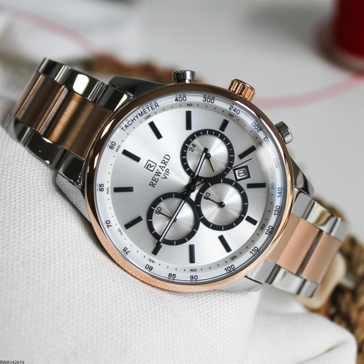 Reward RWA142619 Takvimli 45 mm Gri-Rose Gold Metal Kordon Analog Erkek Kol Saati
