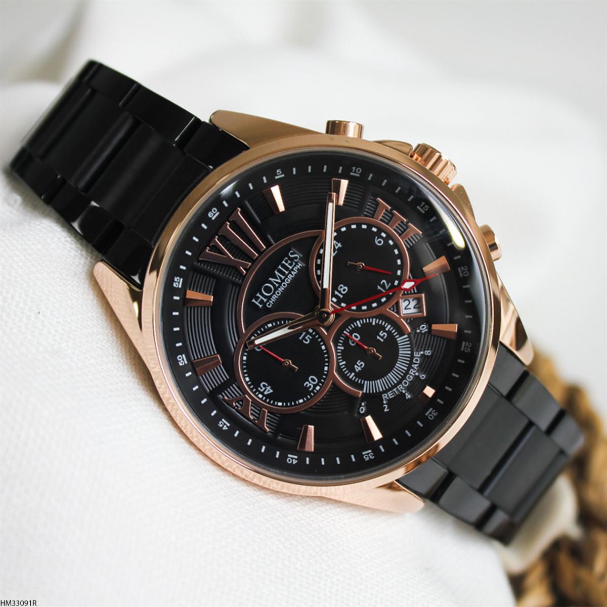 Homies HM33091R Pusulalı Takvimli 45 mm Siyah Metal Kordon Analog Erkek Kol Saati