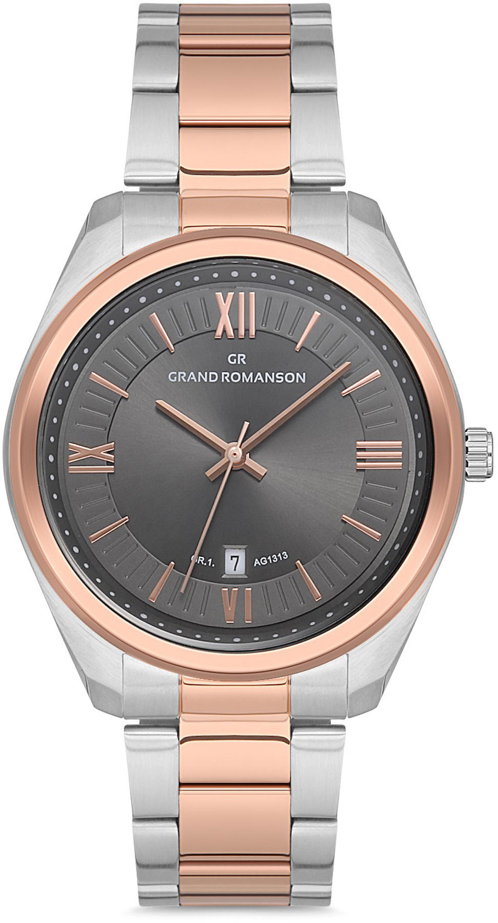 Romanson GR.1.AG1313.17 Takvimli 42 mm Gri-Rose Gold Çelik Kordon Analog Kol Saati