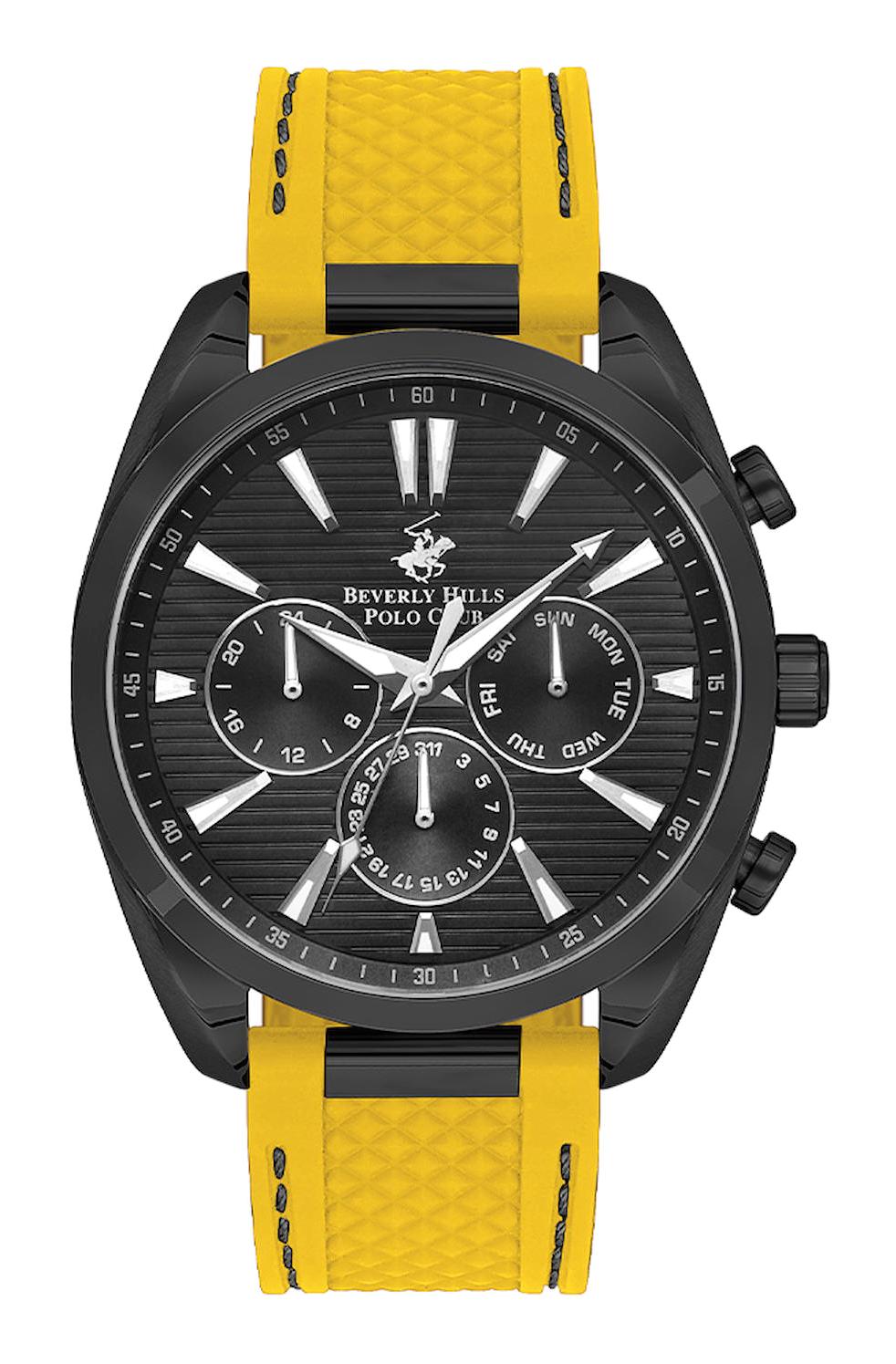 Beverly Hills Polo Club BP3337X654 Takvimli Sarı Silikon Kordon Analog Erkek Kol Saati