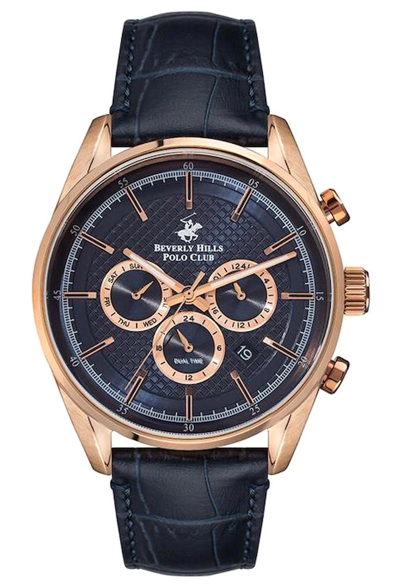 Beverly Hills Polo Club BP3004X499 Takvimli 44 mm Siyah Deri Kordon Analog Kol Saati