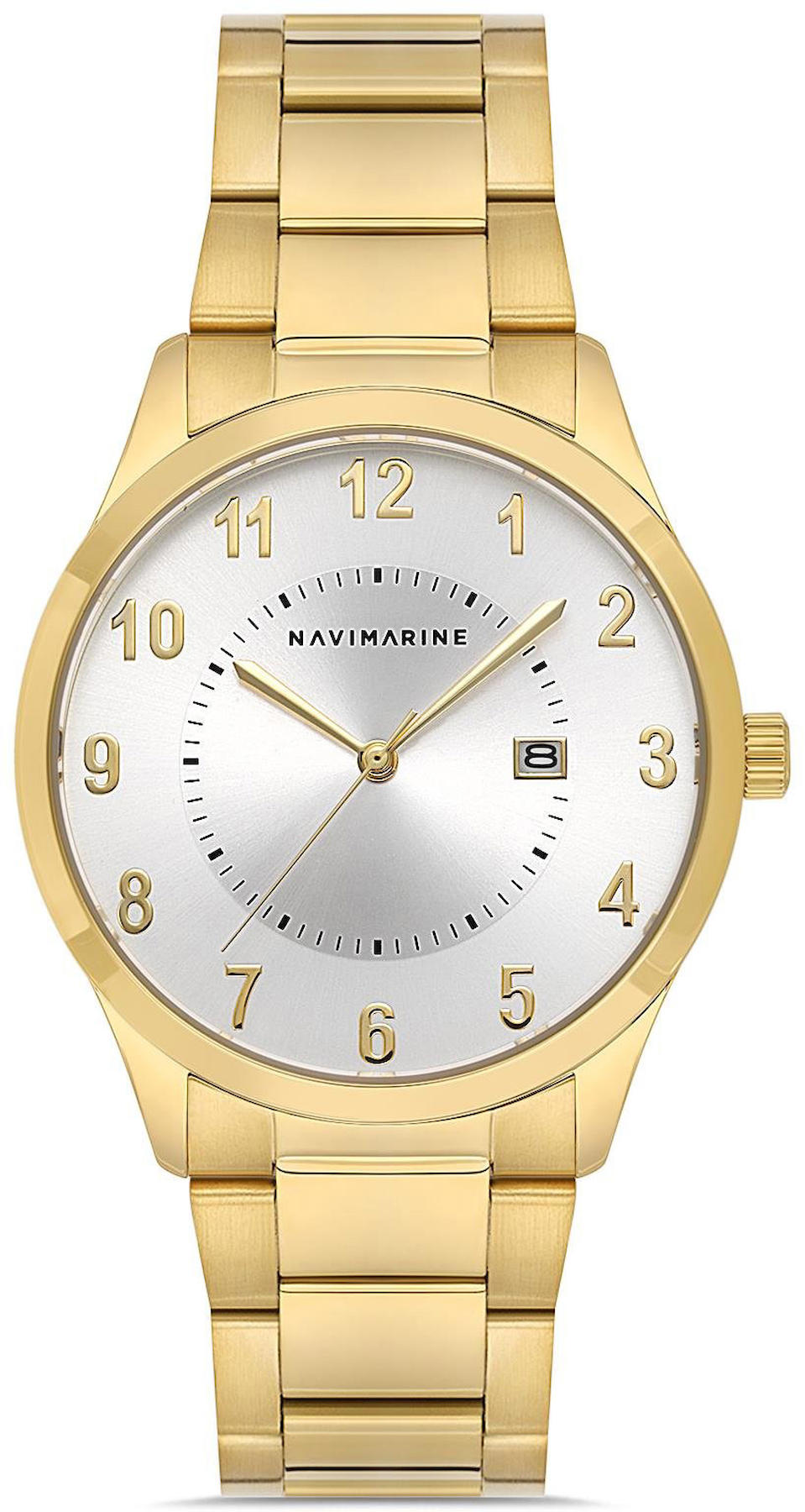 Navimarine NM198-04 Takvimli 42 mm Altın Çelik Kordon Analog Kol Saati