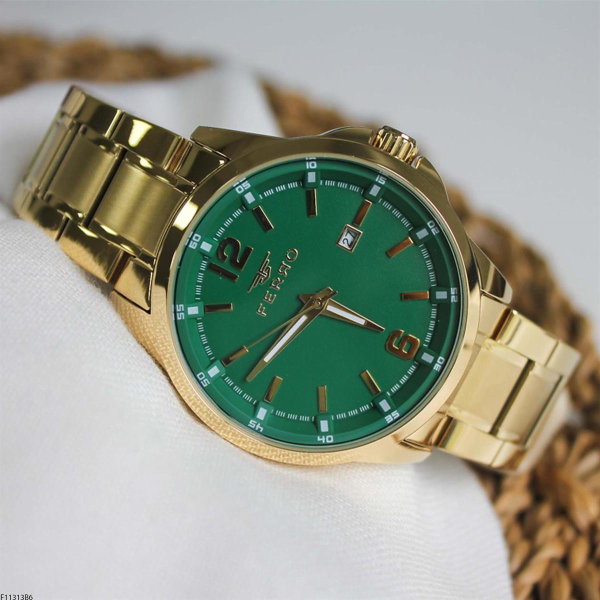 Ferro F11313B6 Takvimli 43 mm Altın Çelik Kordon Analog Erkek Kol Saati
