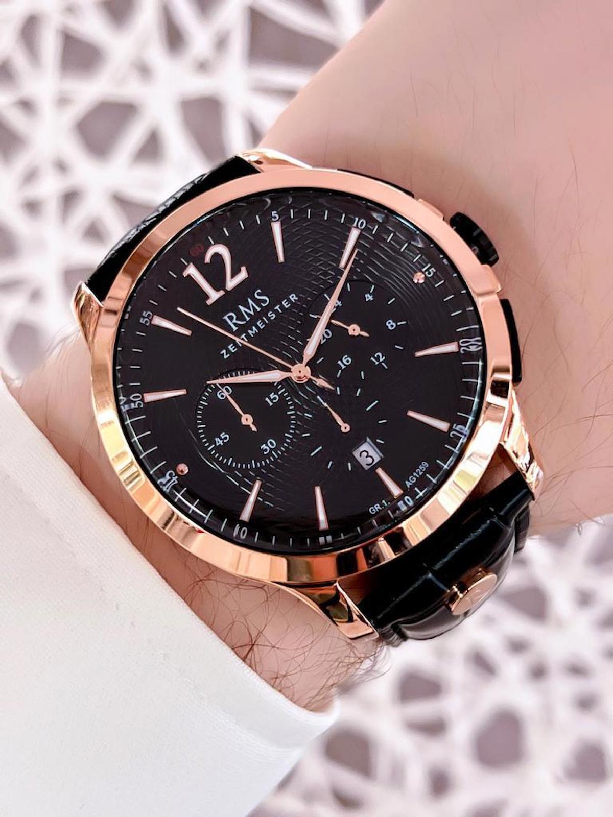Romanson RMS.1.346 Takvimli 50 mm Siyah Deri Kordon Analog Kol Saati