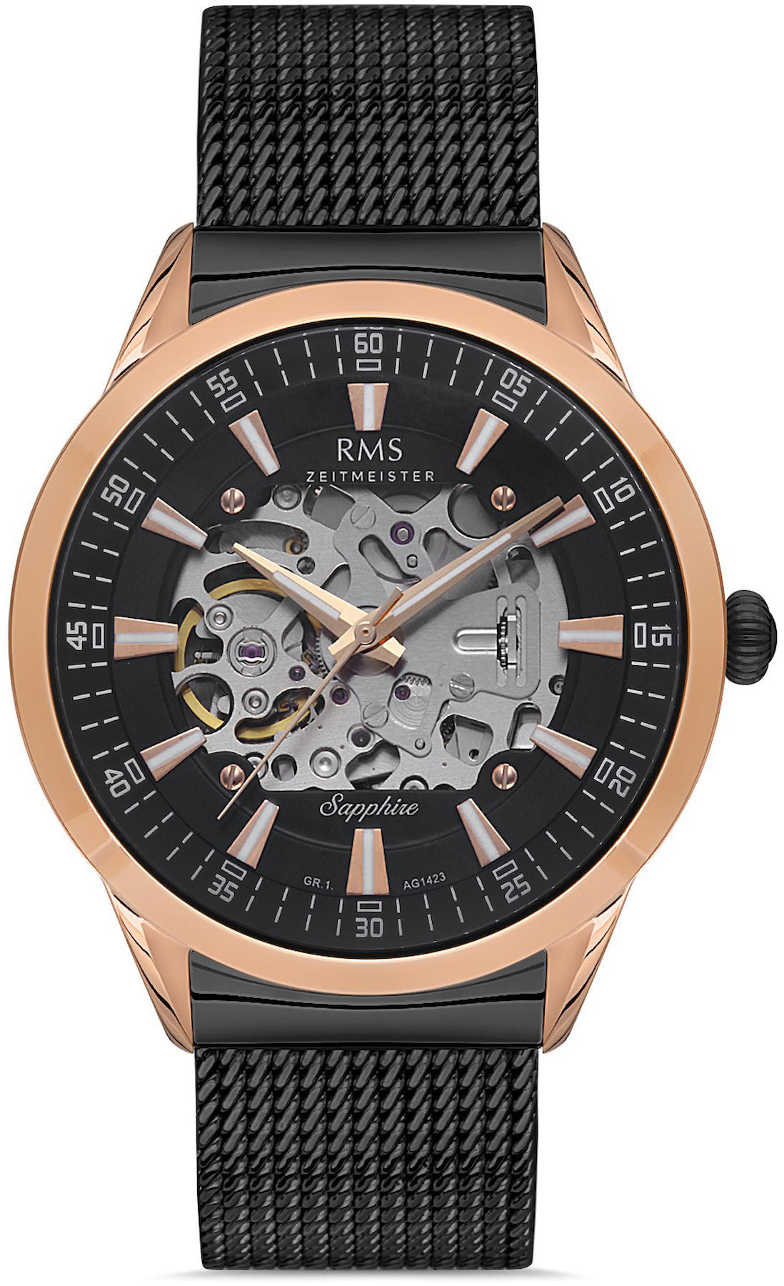 Romanson GR.1.AG1423.05 42 mm Siyah Çelik Kordon Analog Kol Saati