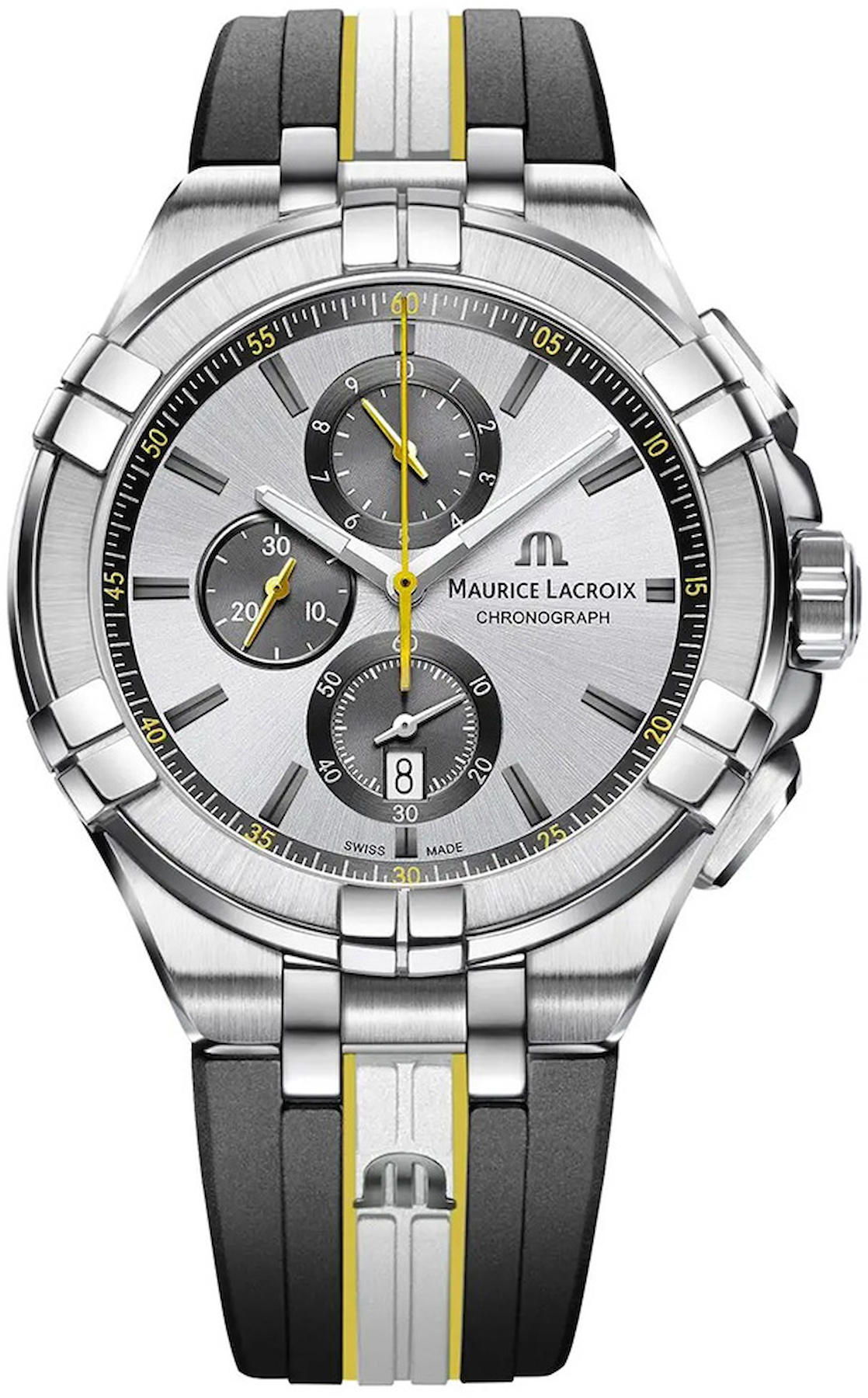 Maurice Lacroix AI1018-TT030-130-K Takvimli 42 mm Gri Silikon Kordon Analog Kol Saati