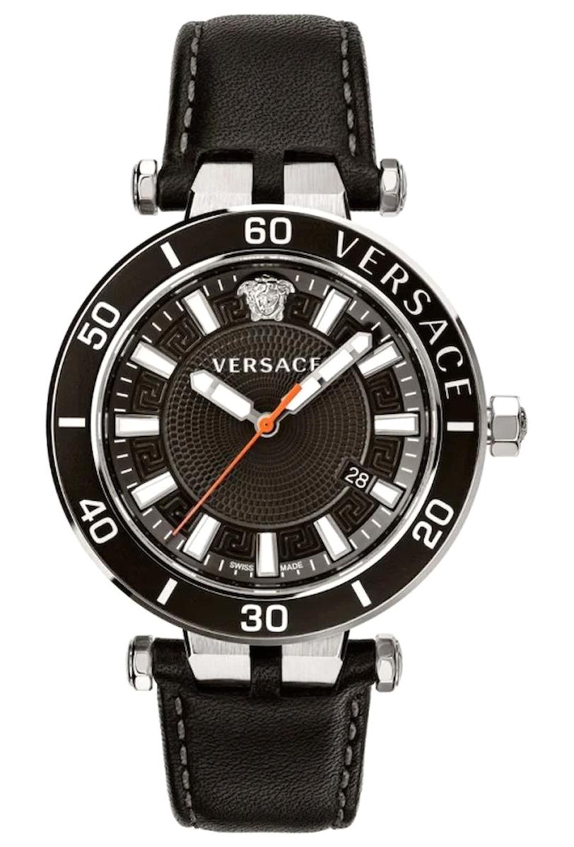 Versace VRSCVEZ300221 Takvimli 43 mm Siyah Deri Kordon Analog Erkek Kol Saati