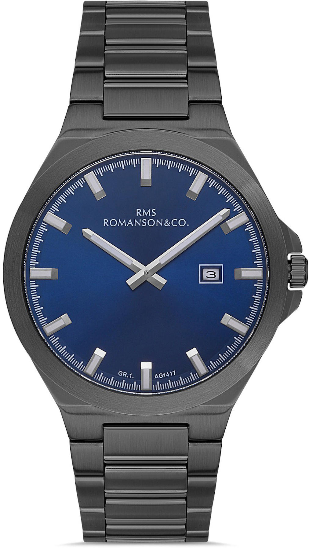 Romanson GR.1.AG1417.22 Takvimli 42 mm Siyah Çelik Kordon Analog Kol Saati