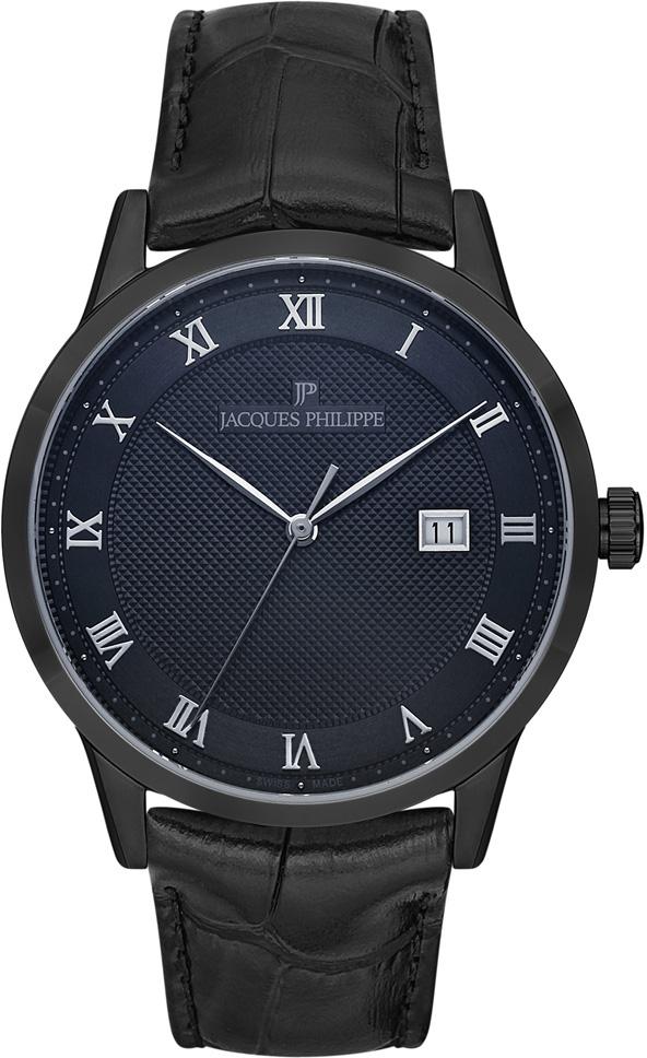 Jacques Philippe JPQGS124111 Takvimli 43 mm Siyah Çelik Kordon Analog Erkek Kol Saati