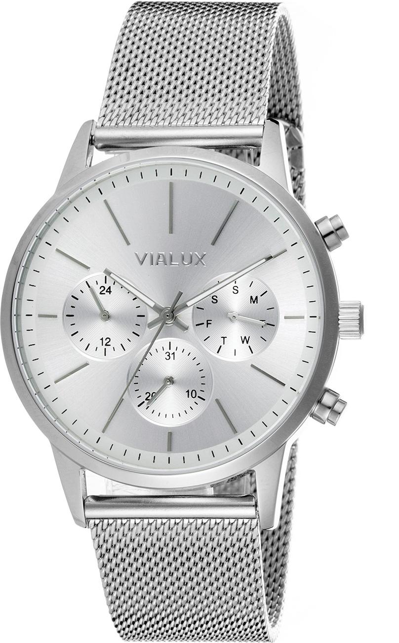 Vialux VX524S-02SS Takvimli 45 mm Çelik Kordon Analog Kol Saati