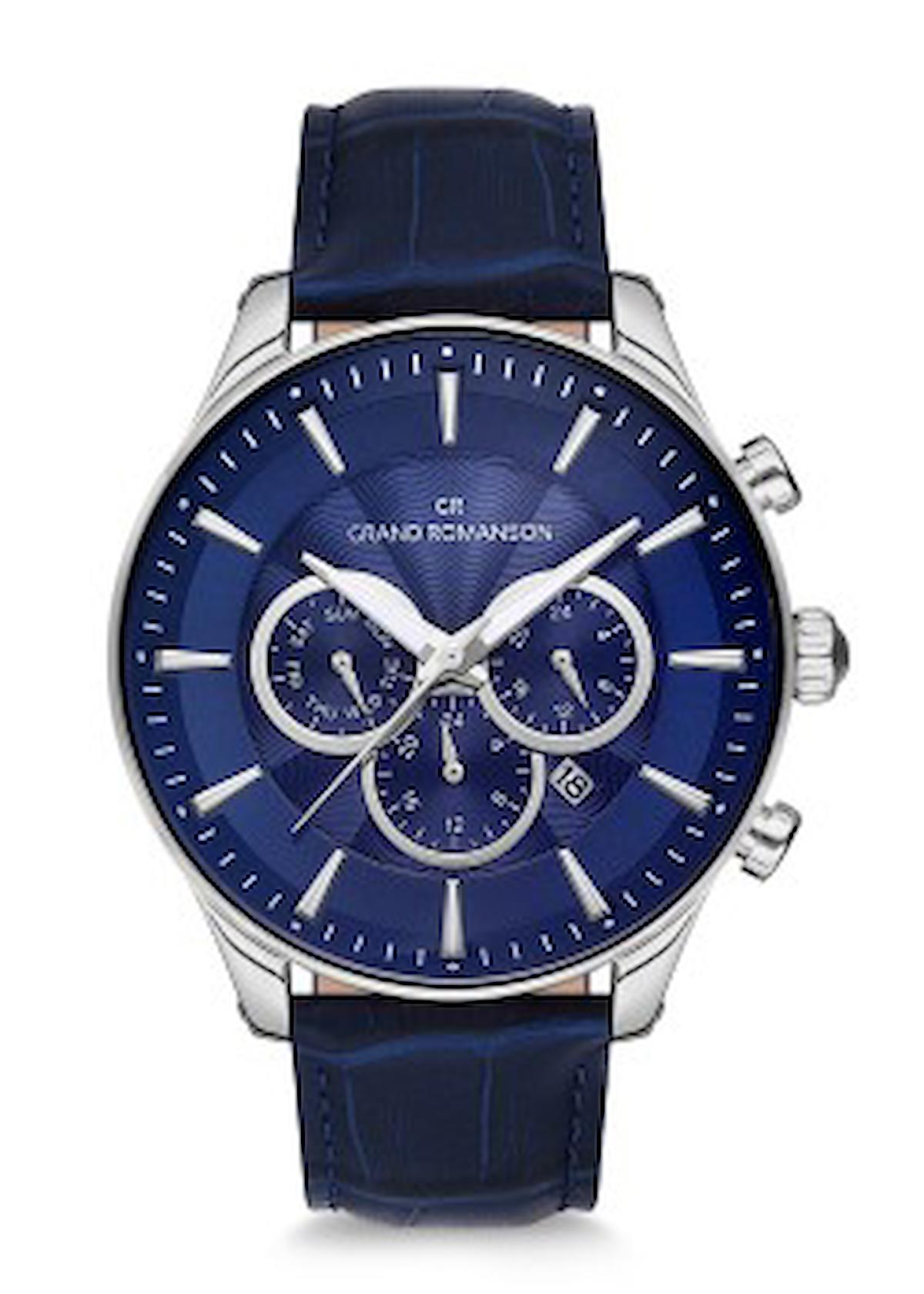Romanson GR.1.AG1195.02 Takvimli 40 mm Lacivert Deri Kordon Analog Erkek Kol Saati
