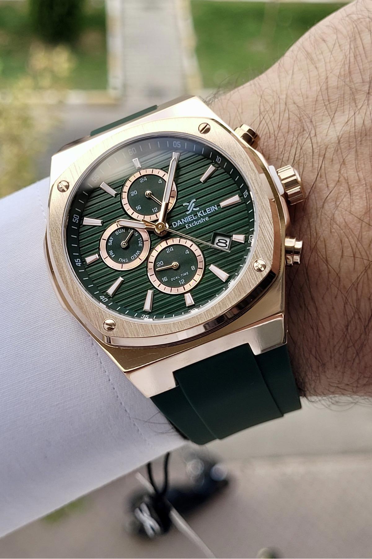 Daniel Klein DKISTE732 Takvimli 42 mm Yeşil Silikon Kordon Analog Erkek Kol Saati