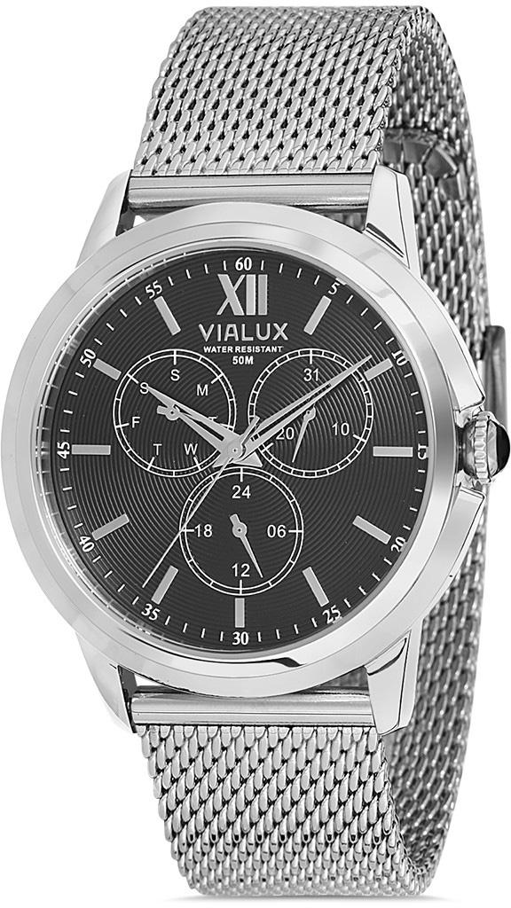 Vialux VX530S-04SS Takvimli 43 mm Çelik Kordon Analog Kol Saati