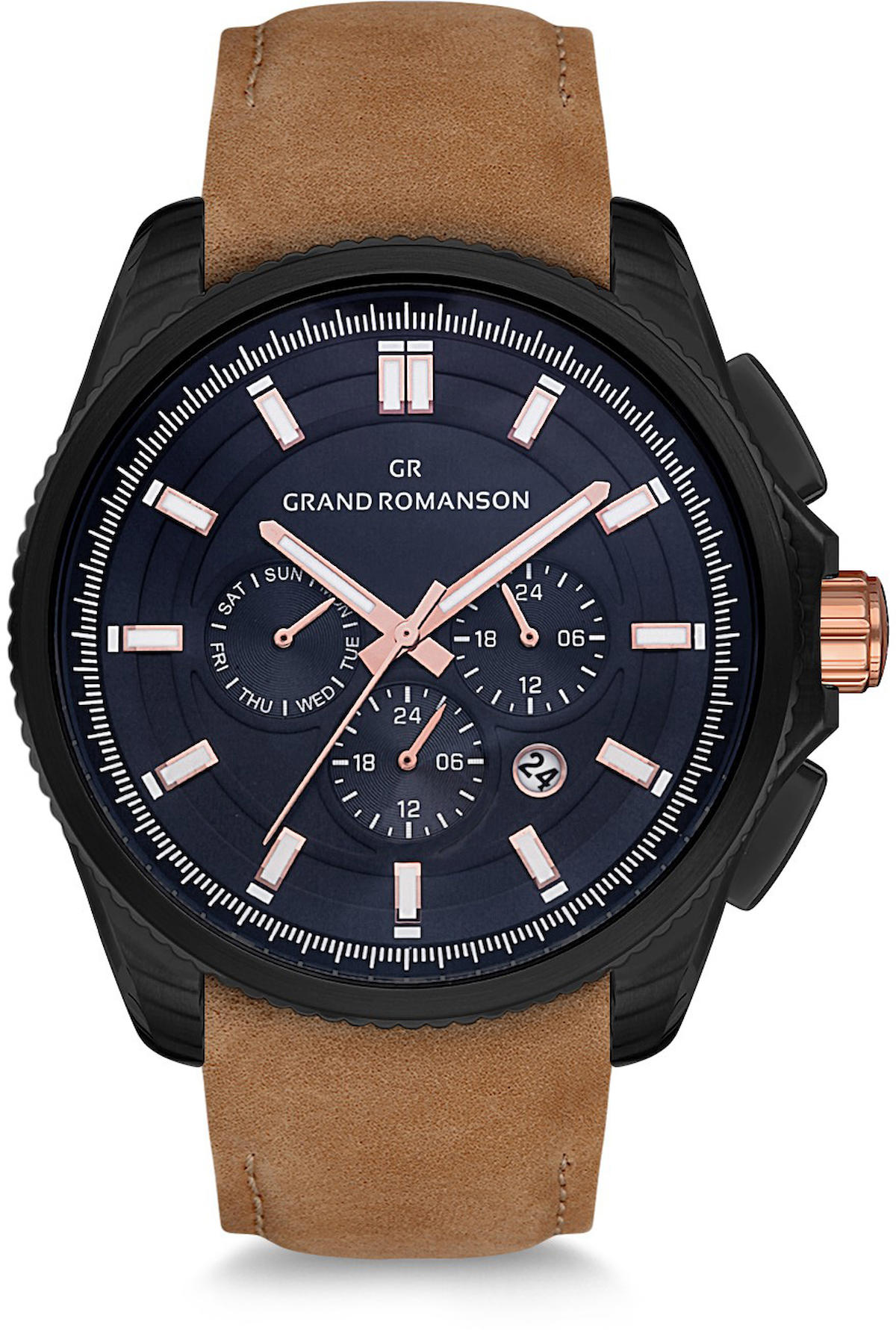 Romanson GR.1.AG1198.04 Takvimli 44 mm Kahverengi Deri Kordon Analog Kol Saati