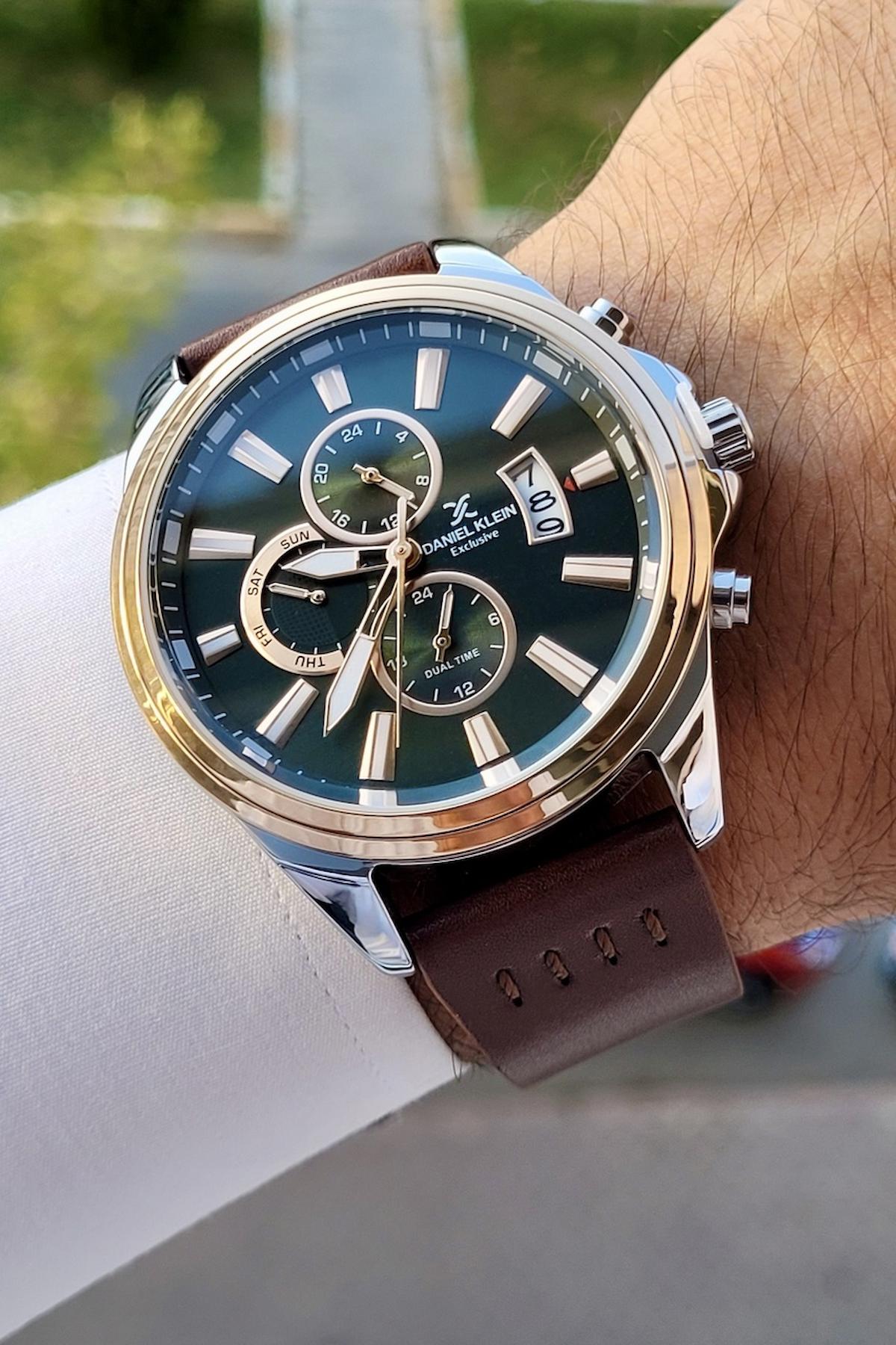 Daniel Klein DKISTE607 Takvimli 42 mm Kahverengi Deri Kordon Analog Erkek Kol Saati