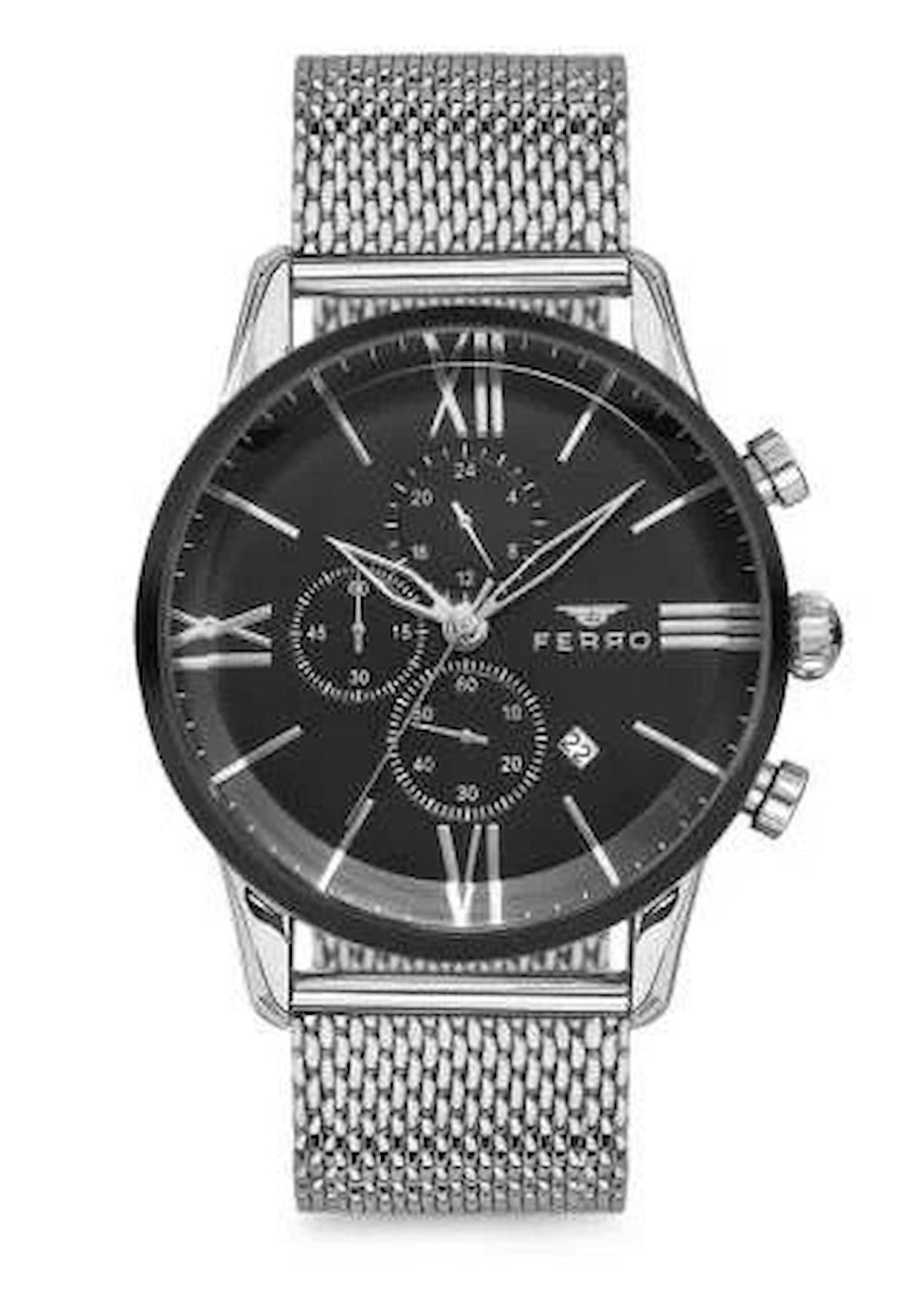 Ferro TH-FM1536C-J Takvimli 45 mm Çelik Kordon Analog Erkek Kol Saati