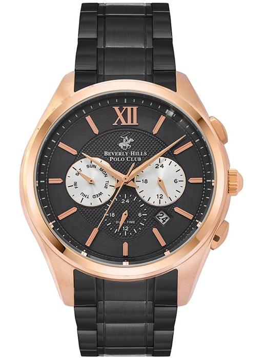 Beverly Hills Polo Club BP3039X450 Takvimli 44 mm Siyah Çelik Kordon Analog Erkek Kol Saati
