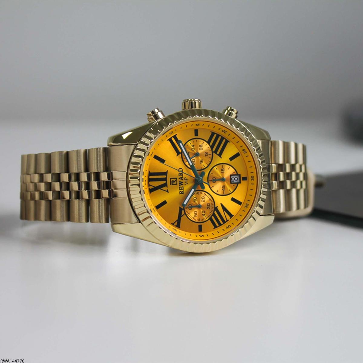 Reward RWA144778 Takvimli 43 mm Altın Çelik Kordon Analog Erkek Kol Saati