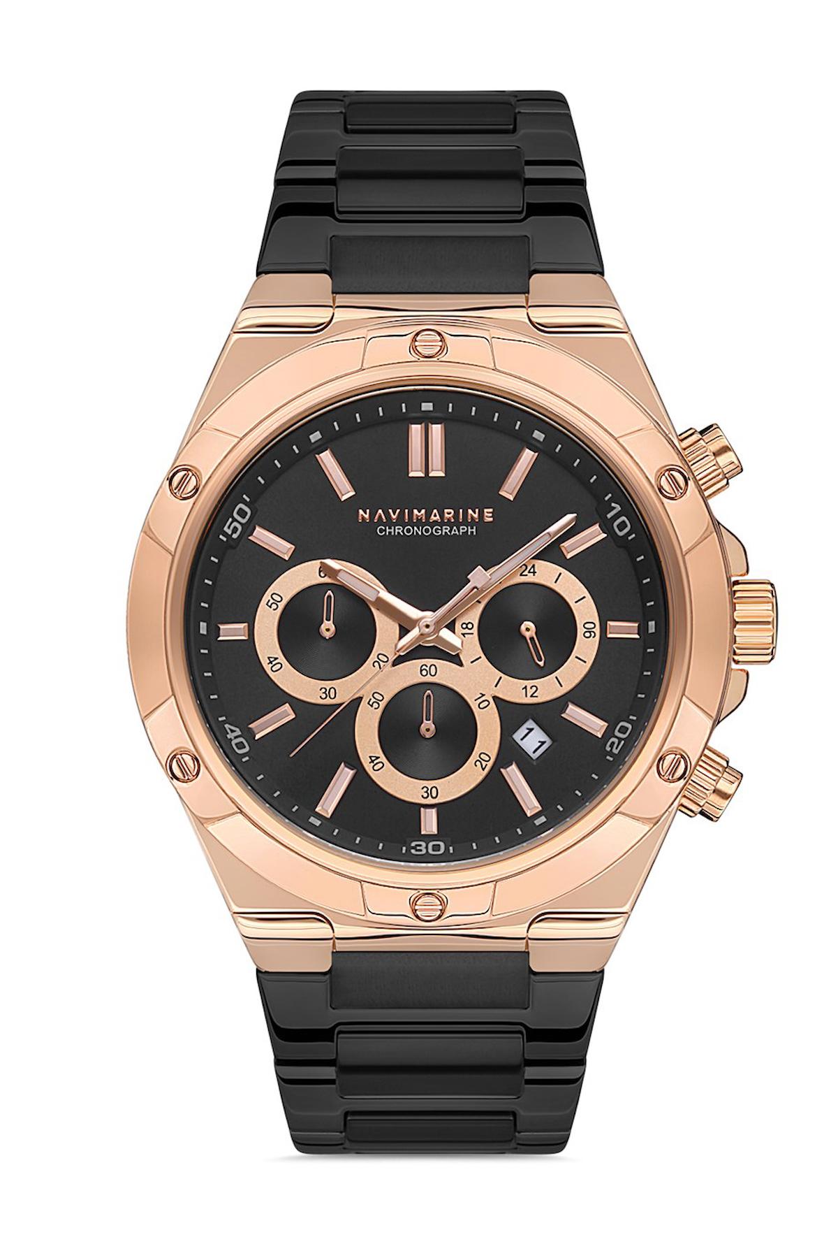 Navimarine NM108-05 Takvimli 44 mm Siyah Çelik Kordon Analog Erkek Kol Saati